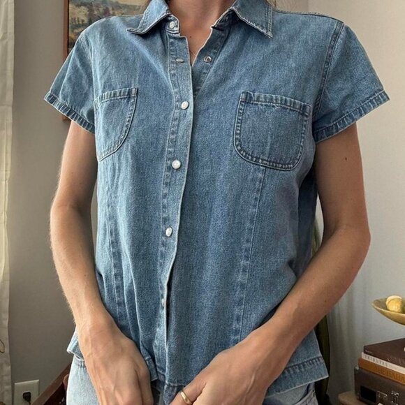 Vintage Lee denim blue button up shirt sleeved shirt - Picture 2 of 5